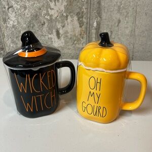 Rae Dunn Fall Halloween Mug Set & Lids Wicked Witch Oh My Gourd NEW
